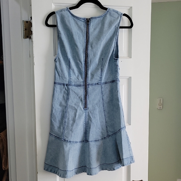 Free People Light Blue Denim Chambray Seamed Fit And Flare Skater Alex Dress - 6 - Picture 7 of 11